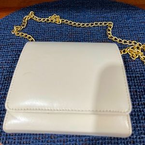 Adorable Vintage Ivory clutch with gold chain shoulder strap 26” drop handle